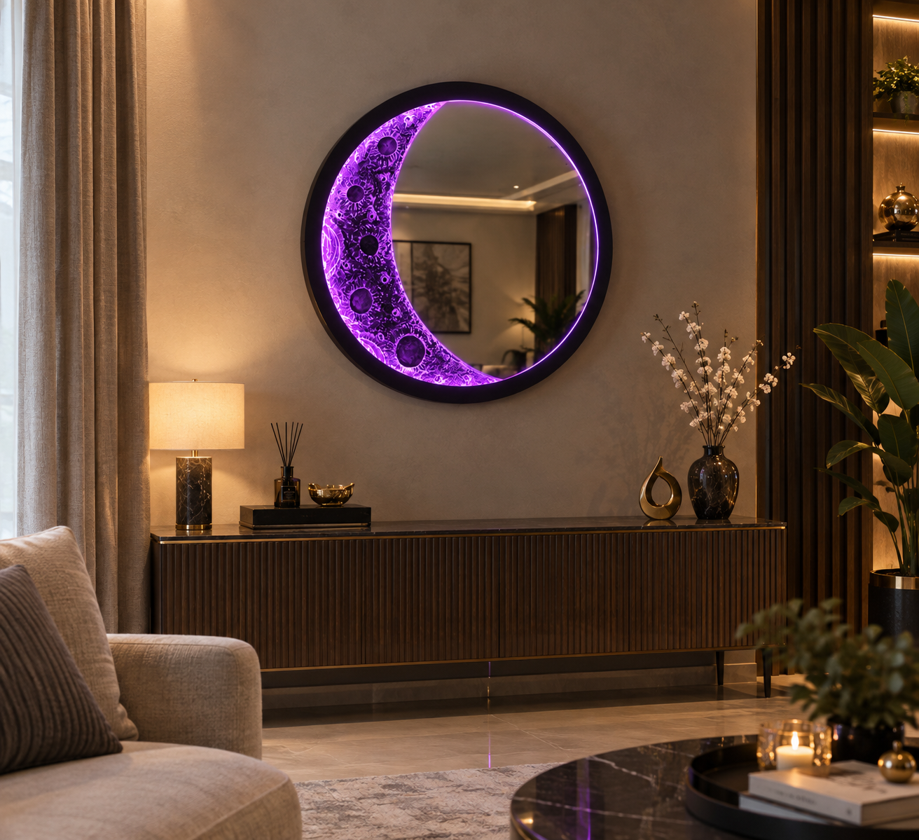 تابلودکوراتیو LED تلفیق ماه وآینه